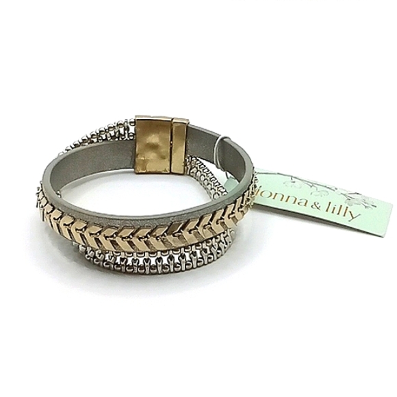 Womens lonna & lilly Faux Gray Leather With Gold & Silver Mixed Metals Bracelet - Picture 1 of 1
